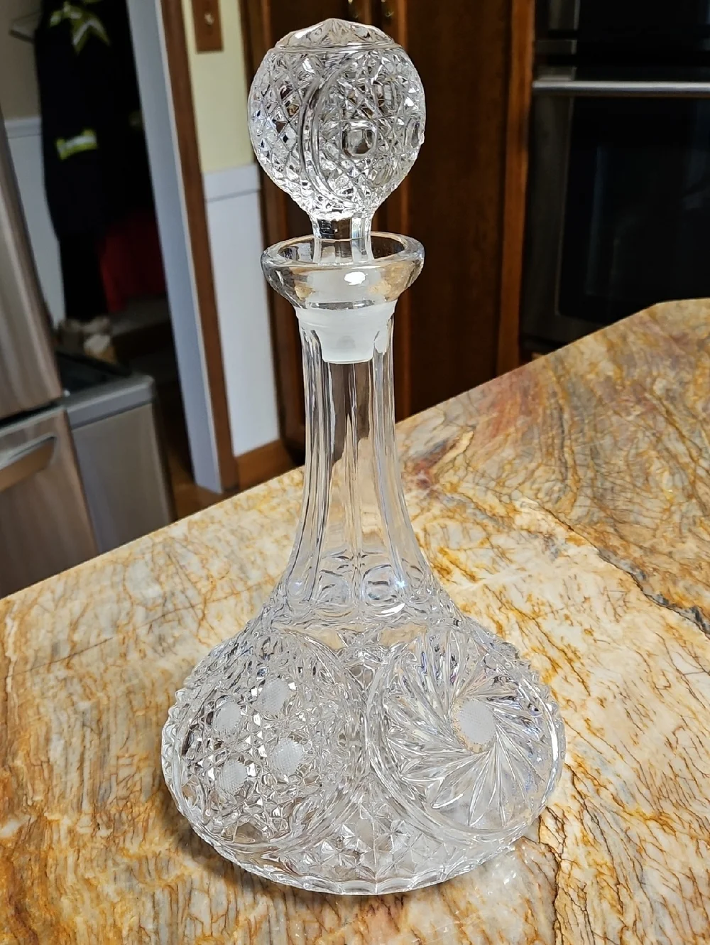 Vintage Crystal Glass Ships Captain Decanter w/Solid Stopper Paneled Neck